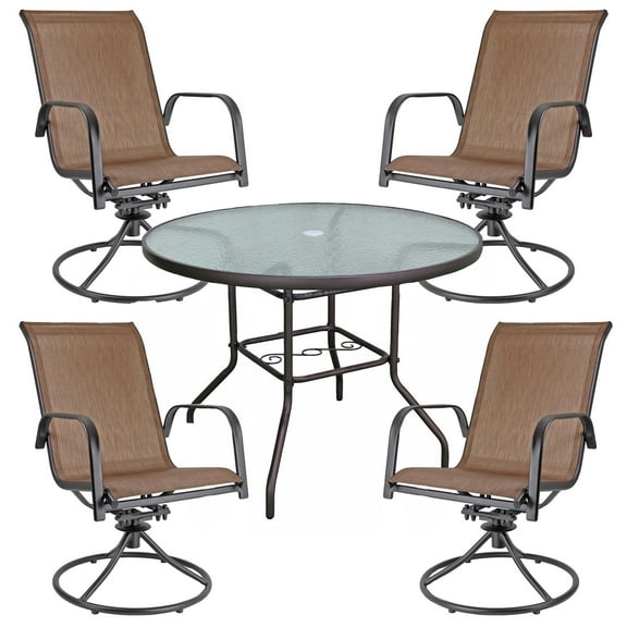 Garden Elements Sienna Collection 40" Table and Four Swivel Rocker Chairs Patio Dining Set, Brown (5-Piece Set)