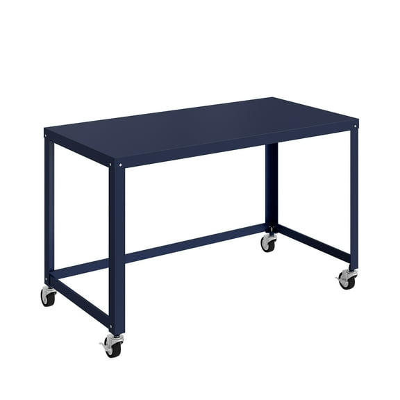 Space Solutions Ready-to-Assemble 48-inch Wide Mobile Metal Desk for Home Office, Navy