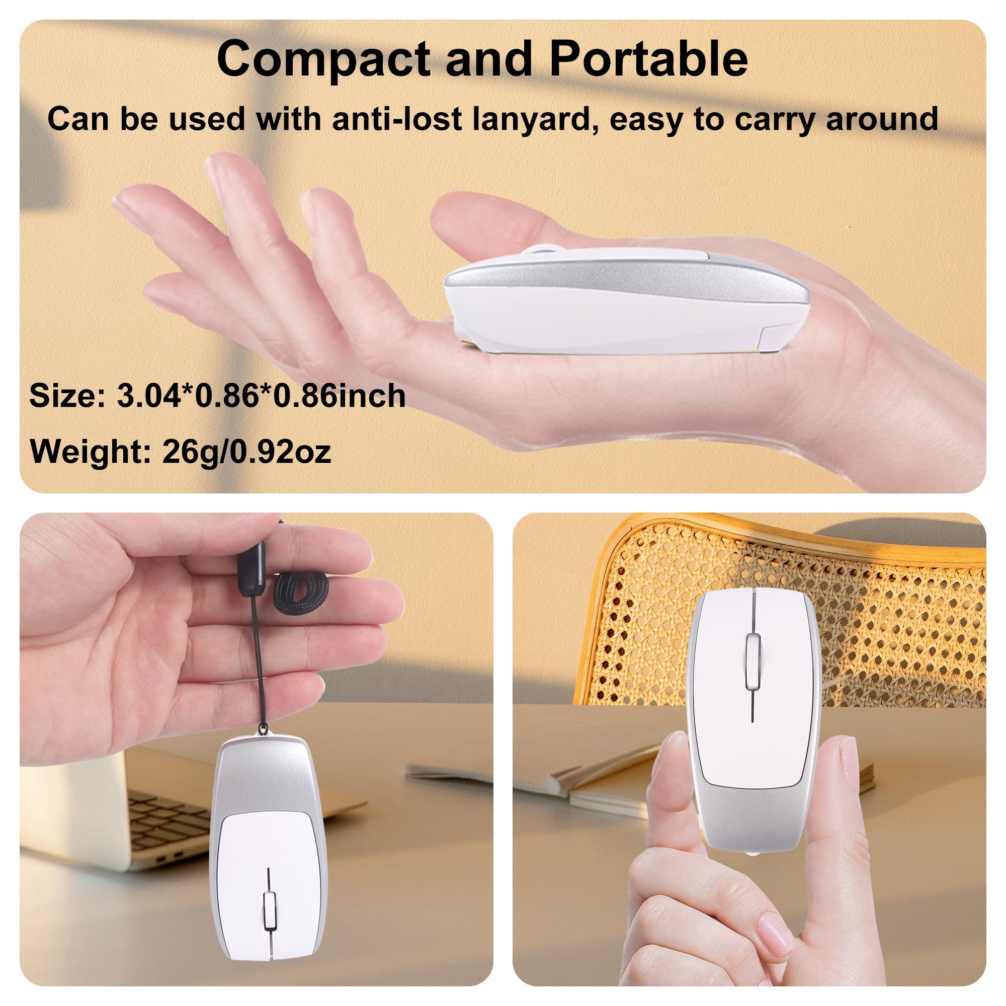 Dpisuuk Bluetooth Mouse Rechargeable Portable Mini Computer Mice with TF Card Reader Optical Lightweight Silent Wireless Mouse for Laptop Tablet Cell Phone Windows Mac OS Android iOS, Silver