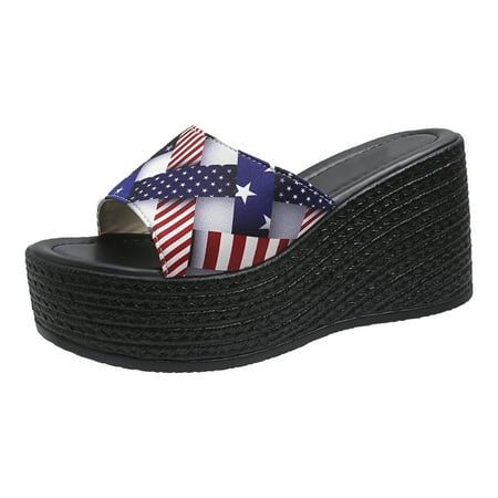 

YUHAOTIN Flat Sandals Ladies Summer Fashion Color Splash Ink Large Size Fish Mouth Casual Roman Style Outside Wear Buckle Strap Wedged Open Toe Sandals Sandals Women Fashion Footbed Sandals for Women