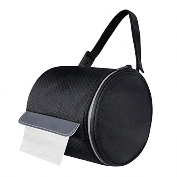 Hanging Toilet Paper Holder Waterproof Tissue Holder Cat Proof Roll Paper Case Cover Portable and Foldable Roll Storage Bag with Adjustable Strap for Wall Car Camping Tent Home Office Black Honeycomb