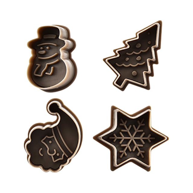 Juego de moldes de estampado en relieve con temática navideña, cortador de pastelería, émbolo, utensilios para decoración de tortas con fondant, 4 Uds.