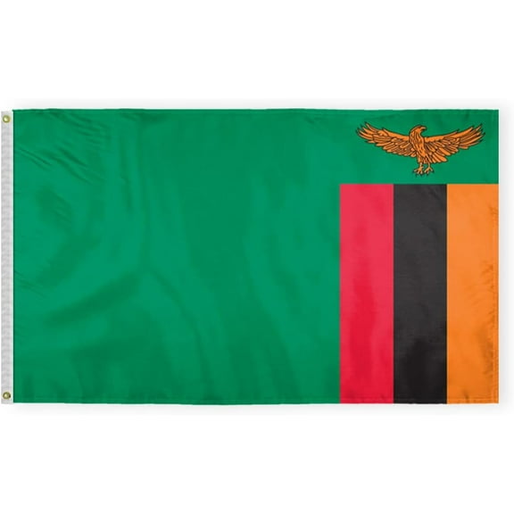 AGAS Zambia Flag 3x5 ft Double Stitched Hem 100% Polyester Metal Grommets Indoor Zambian Flag