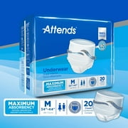 Attends AP0720 Unisex Comfort Fit Moderate Absorbency Incontinence Underwear, M, 20 Count