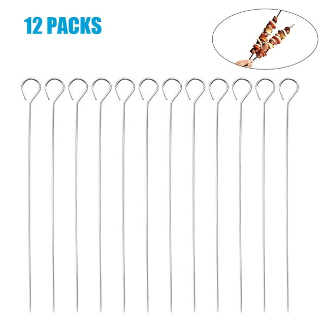 leyfeng Kabob Skewers Flat 12 piezas Metal BBQ Skewers 13.3 pulgadas de largo Acero inoxidable Kebob Sticks