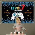 thumbnail image 5 of Hamigar Fondo Baner De Feliz 7º Cumpleaños De 6X4Ft - Nivel 7 Desbloqueado Decoraciones De Cumpleaños Suministros Para Fiestas Para Niños - Azul, 5 of 5