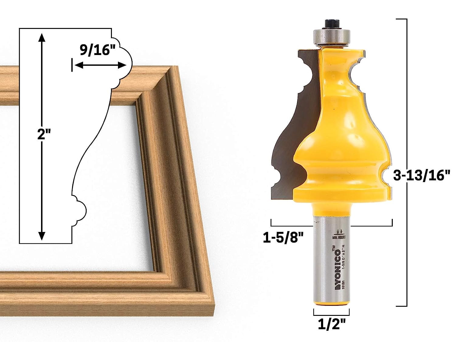 Medium Elegant Picture Frame Molding Router Bit - 1/2" Shank - Yonico 16191