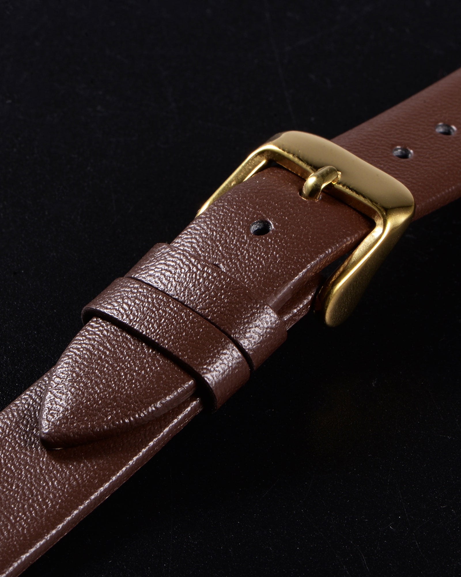 Unique Bargains Multi-sizes Genuine Leather Band Flat Thin Elegant Leather Watch Strap  18mm Brown Band with Gold Buckle
