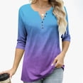 thumbnail image 6 of Womens 3/4 Sleeve Tops Gradient Color Tee Shirt Loose Fit V Neck Button up Pullover T-shirts Casual Fall Clothes (2XL, Purple), 6 of 7