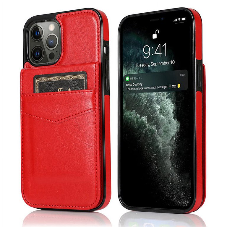 iPhone 13 Pro Case, Leather Wallet Case iPhone 13 Pro, PU Leather Case,  Built in Stand Wallet Credit Card Holder Case 5 Card Slot Case For Apple  iPhone 13 Pro, Red 