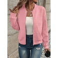 thumbnail image 3 of Women Round Neck Regular Sleeve Geometric Jacquard Bomber Jacket - Loose Fit, Pink, S-5XL, Spring and Autumn, 3 of 7