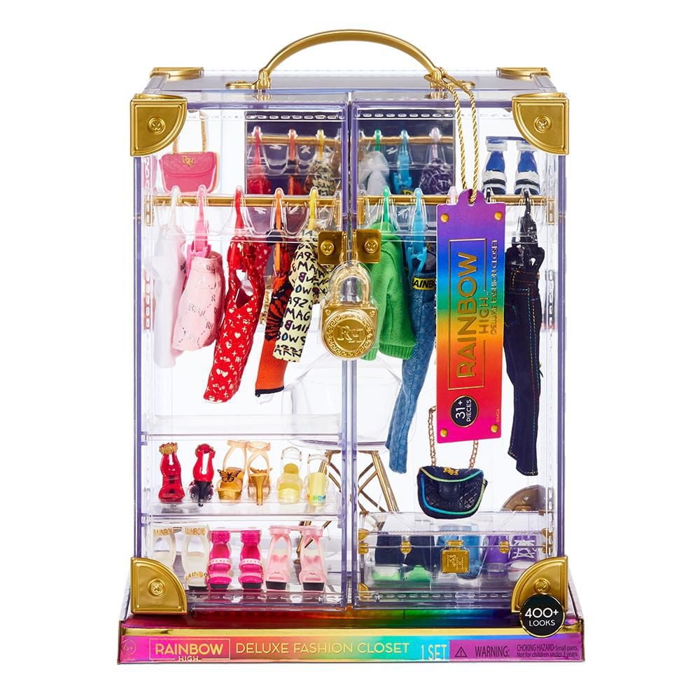 Rainbow High™ Deluxe Fashion Closet Playset – Create 400+ Fashion Combinations! Portable Clear Acrylic Toy Closet Features 31+ Fashion forward pieces