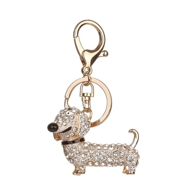Zinc Alloy Dachshund Dog Crystal Rhinestones Keychain Decorative Key Ring Keychain Keyfob Decoration Ornaments For Handbag and Car Trinket Souvenir Gift Pendant (White)