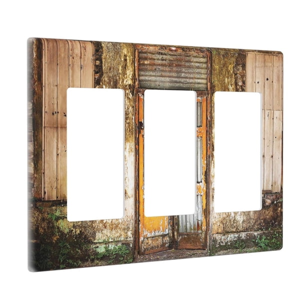 Cubierta de interruptor de luz de 3 bandas para puerta de granero occidental, placa de pared decorativa de madera rústica, placa frontal de interruptor Gfci única de triple balancín para decoración de
