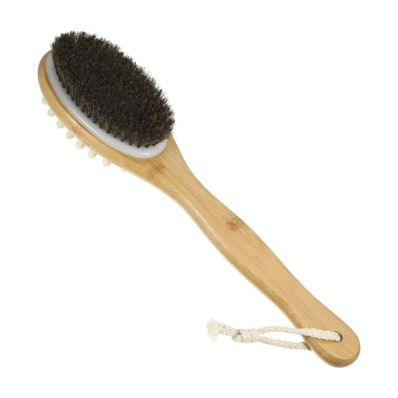 Unique Bargains 1 Pc Long Handle Bath Brush Double Side Body Scrubber for Shower 13.78"x3.03" Deep Brown