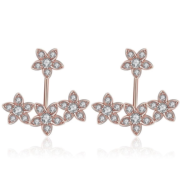 R Gold Platinum Plated Earrings Ear Cuff Aaa Zircon Push Back Flowers .8" L223