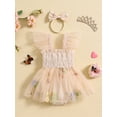 thumbnail image 2 of Bagilaanoe Newborn Baby Girl Summer Rompers Dress Flower Embroidered Fly Sleeve Bodysuits + Headband 3M 6M 12M 18M 24M Infant Tulle Patchwork A-line Dresses, 2 of 9
