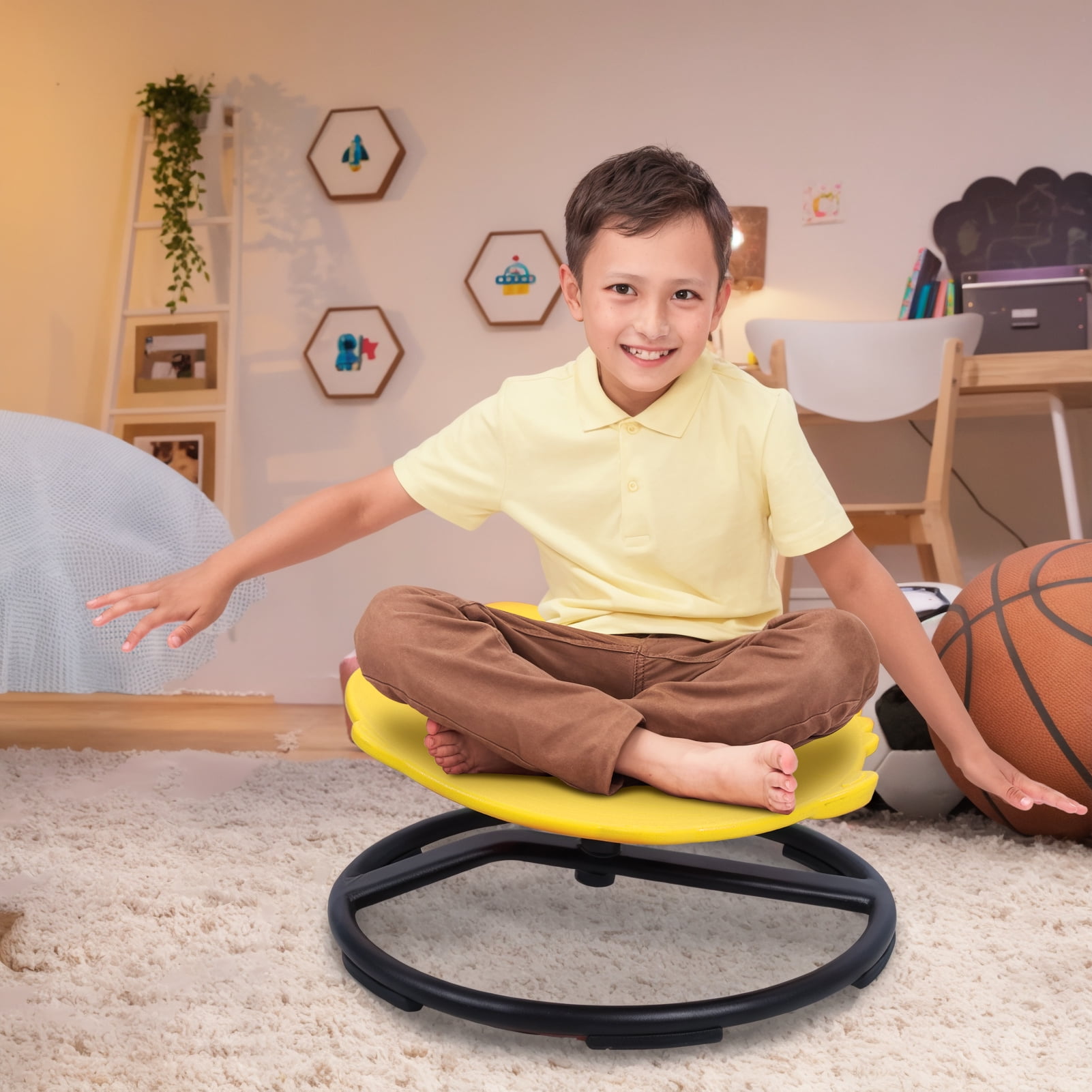 Trendix Spinning Chair for Autistic Kids Sensory Swivel Chair Toddler Spinning Seat Training Body Coordination and Balance, Autism Sensory Spinning Chair, Cartoon Dinosaur Shaped (Yellow)