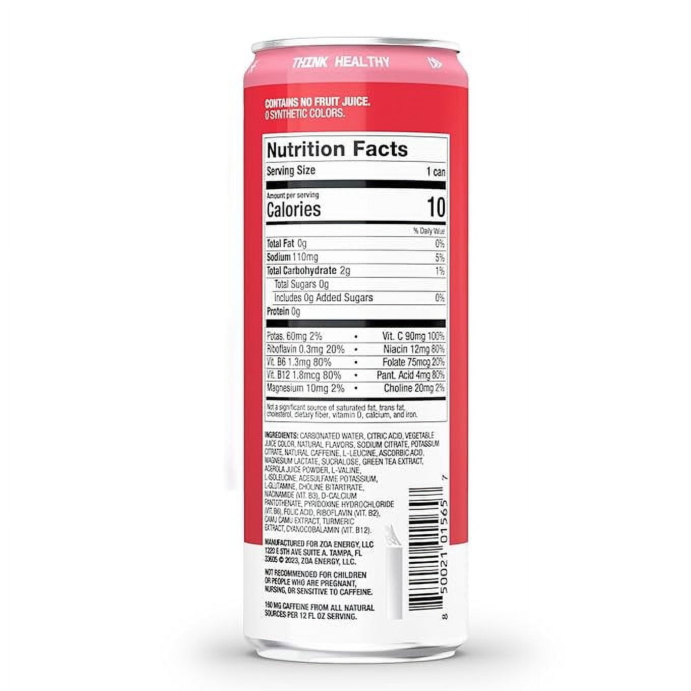 ZOA Zero Sugar Naturally Caffeinated Energy Drink, Strawberry Watermelon, 12oz (12-Pack)