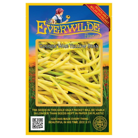 Everwilde Farms - 160 Golden Wax Yellow Bean Seeds - Gold Vault Jumbo Bulk Seed Packet