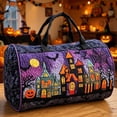 thumbnail image 4 of Halloween Haunted Town Quilted Barrel Shoulder Bag, Pumpkin Bat Moon Print Carry On Travel Bag with Soft Handles for Gym Yoga Overnight Trip, 4 of 5