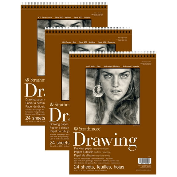 Strathmore 400 Series Drawing Pad, Smooth Finish, Wire Binding, 24 Sheet, 9x12 inch, Pack of 3