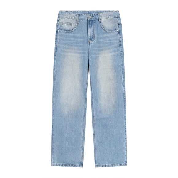 QHFBli Jeans Décontractés pour Hommes Pantalon en Denim Décontracté à Coupe Ample pour Hommes avec Fini Blanc Délavé Contemporain et Taille Mi-Haute Confortable pour Bleu Pâle S