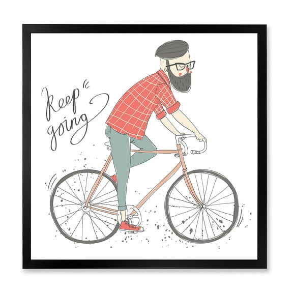 Designart 'Hipster Man Riding A Bicycle' Children's Art Framed Art Print