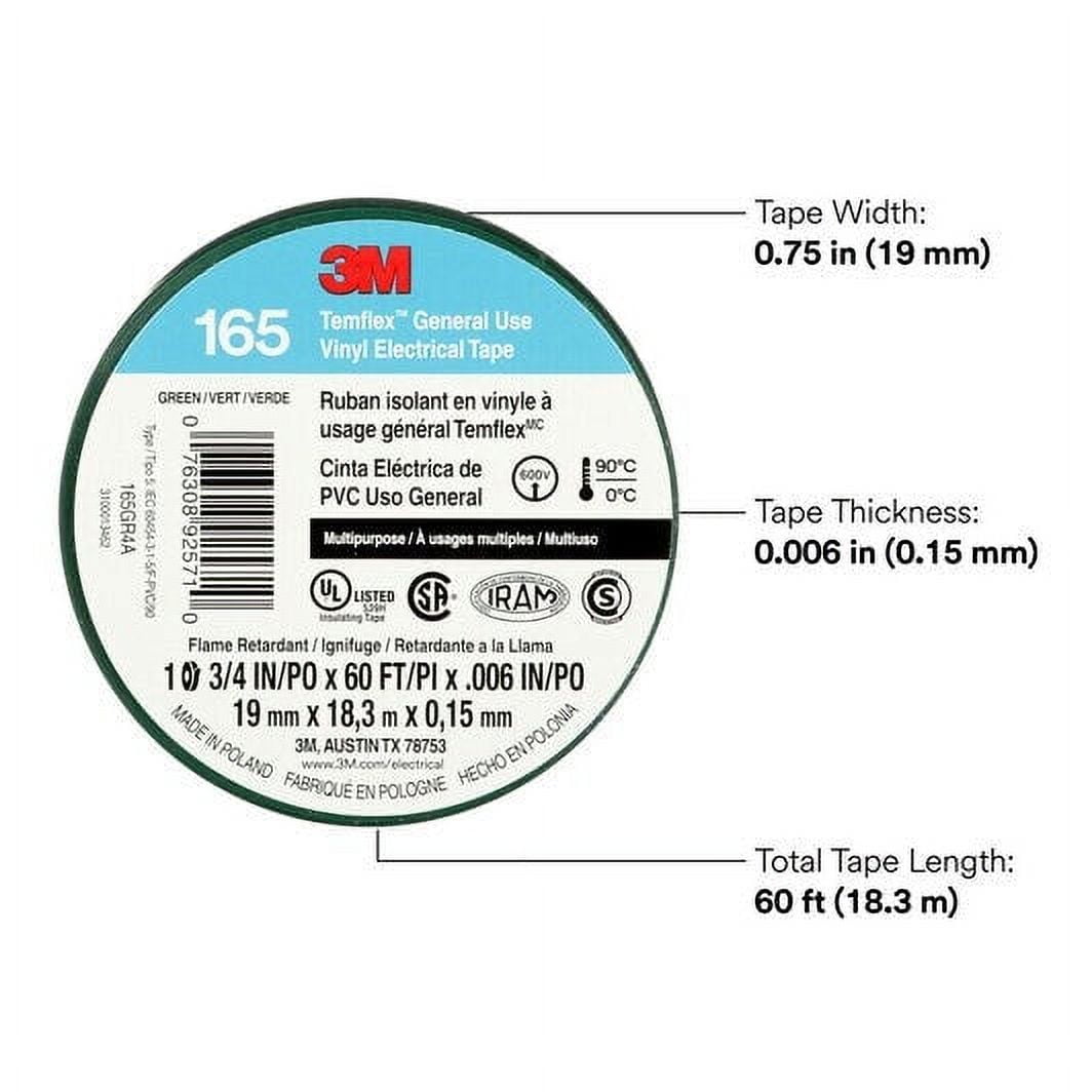 20pc 3M Electrical Tape Temflex 60ft Rolls | 20-Pack Professional Vinyl Tape 60 Feet per Roll