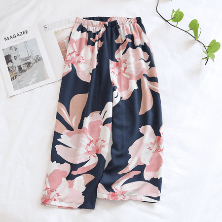 

Xerarch Capri Pants Women s Summer Thin Cool Cotton Pajamas Have Side Pockets To Wear Sunscreen Home Pants Breathable Elastic Waist Printed Home