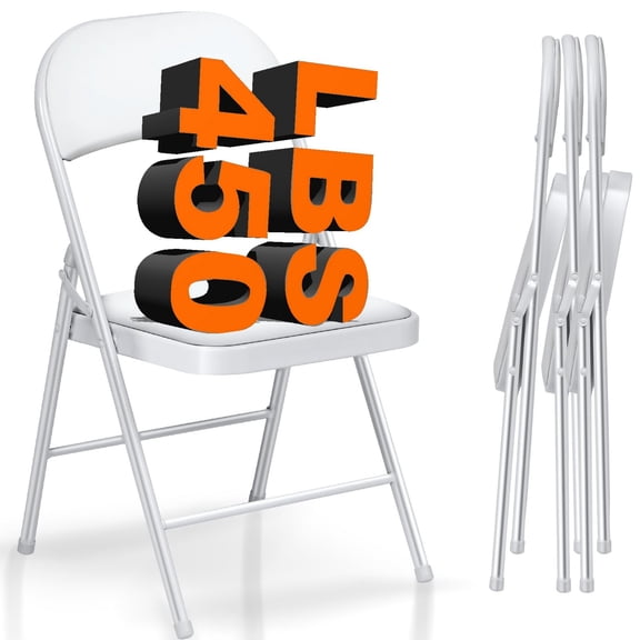 Folding Chairs with Cushion and Back, Padded Seat Portable Stackable Chairs, Steel Frame Heavy Duty 330lbs Capacity, Indoor Outdoor Office Wedding Party Events Banquet, 4 Pack, White