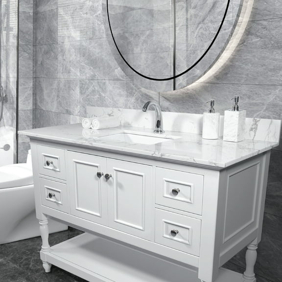 Leavader 43x22" Carrara White Stone Vanity Top, Not Included the Cabinet