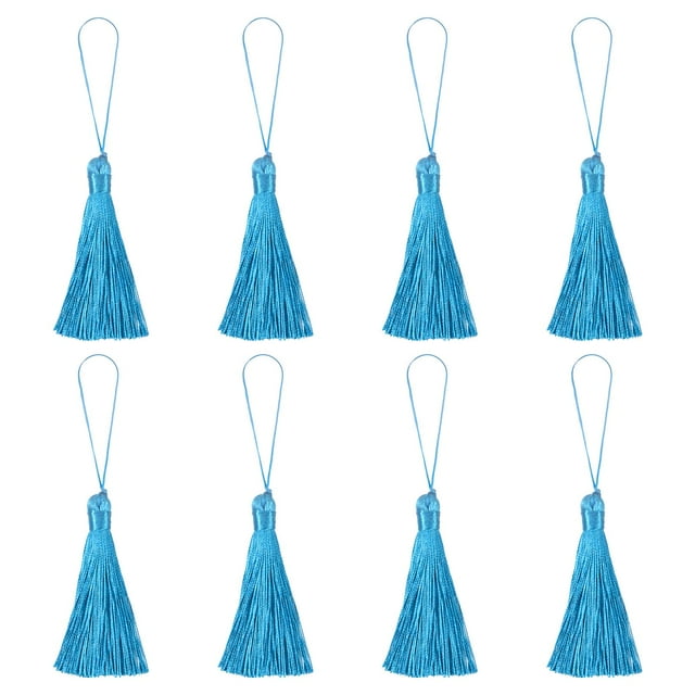 Unique Bargains 6.5' Silky Bookmark Tassels with Loop for DIY Craft Accessory, 8Pack Sky