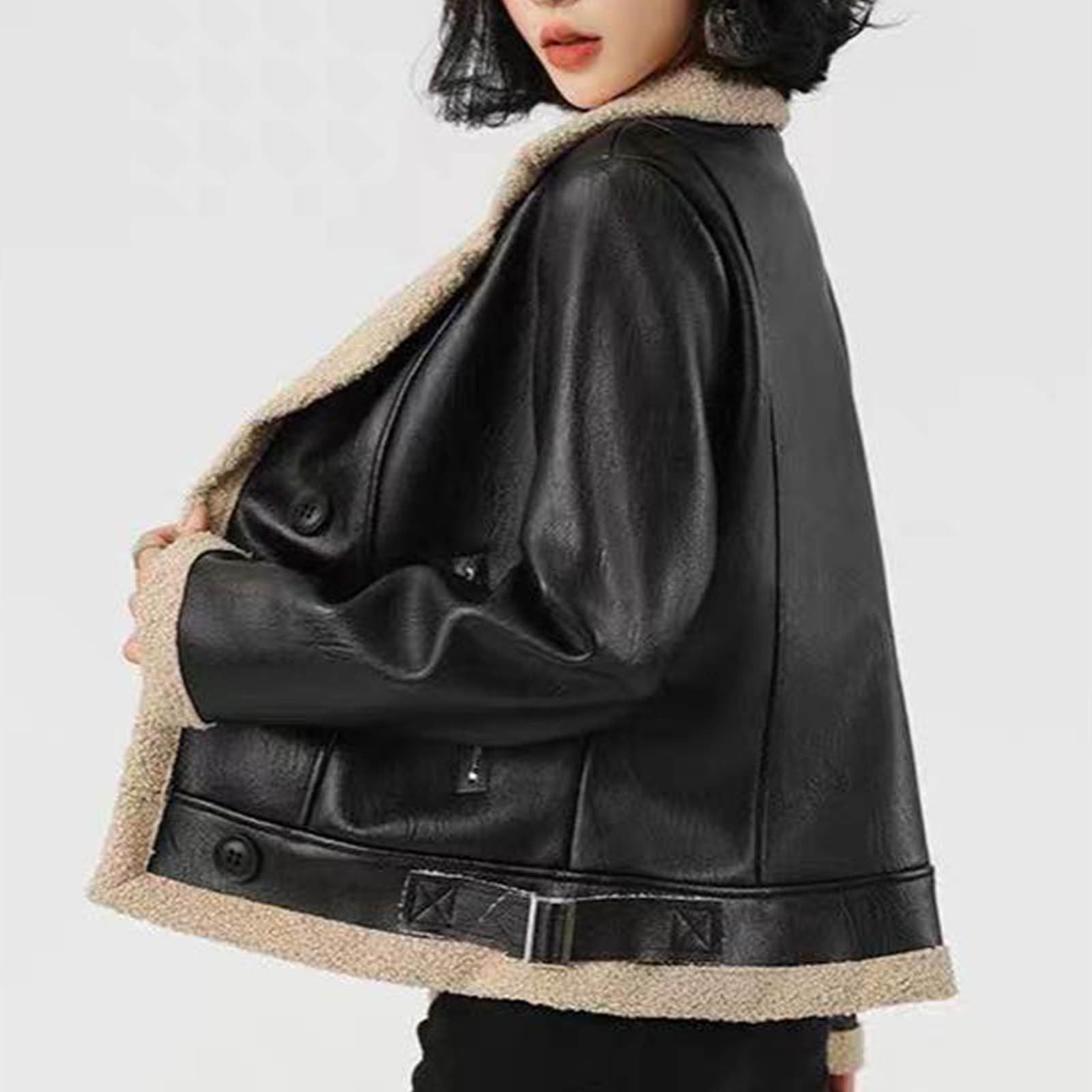 Great Gifts for Less Ofreoo Women's Plush Thick Loose Winter Long Sleeved V-neck Jacket Long Sleeved Hooded Leather Jacket Winter Clothes for Women