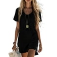 thumbnail image 5 of BLTIBY Women's Mini Dresses Flowy Casual V Neck Loose Vacation Stylish Dress Loose Fit Short Sleeve Summer Dress Black XL, 5 of 5