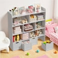 thumbnail image 3 of Noelse Toy Storage Cabinet and Kids Bookcase with 4 Movable Drawers and 8 Open Shelves Toy Chest Shelf Organizer with Hidden Wheels for Playroom Nursery Kids Room,Gray, 3 of 11