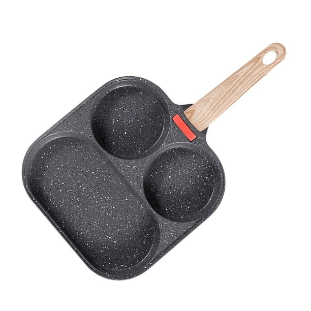 Sartén de 3 secciones Mini sartén para panqueques Sartén para huevos Sartén dividida de 3 secciones 3 pulgadas mango de madera