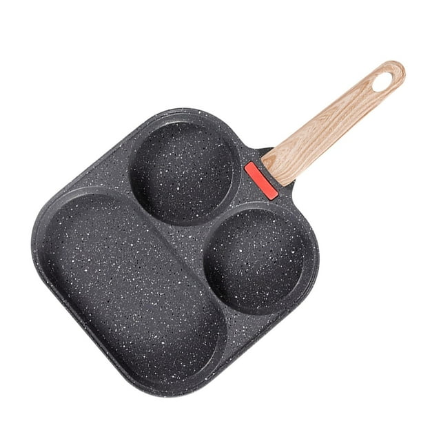 Sartén para desayuno con mango resistente al calor, olla para huevos y filetes, sartén mini de 3 secciones mango de madera