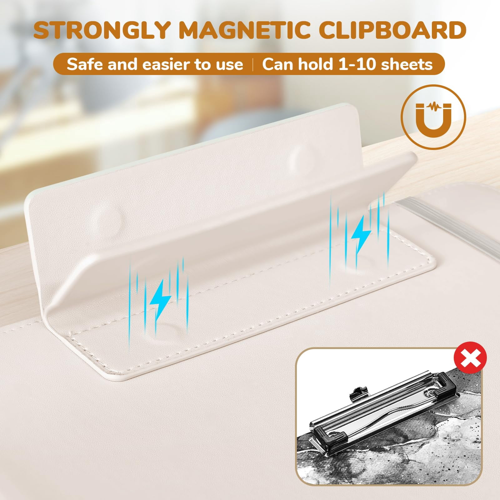 3 Ring Binder Clipboard With Storage 12.4"x10.2" Magnetic Folder 5 Subject Folders Refillable Lined Notepad (11" X 8.5") Ideal For School Office Nursing(beige)