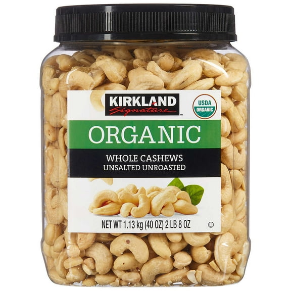 Kirkland Signature Organic Whole Cashews, Unsalted Unroasted, 40 oz