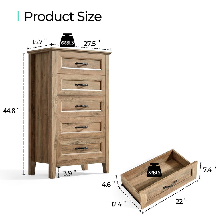 LINSY HOME Dresser for Bedroom, 5 Drawer Dresser with Metal Handles, Wood  Chest of Drawers, Tall Dresser for Living Room, Entryway, and Closet, Brown  - Walmart.com