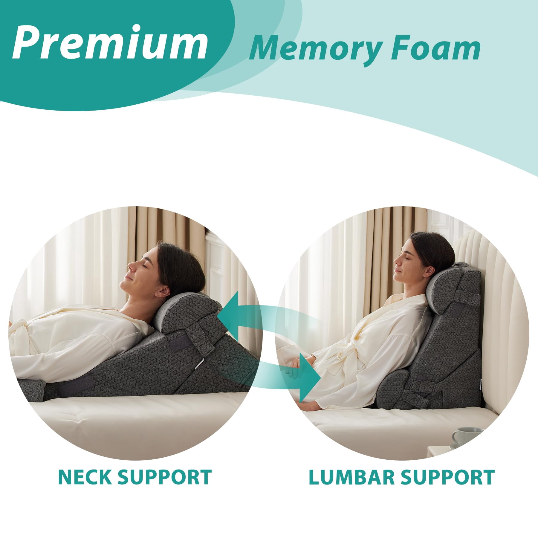 Adjustable 4pcs Bed Wedge Pillow Set  Memory Foam For Neck Leg Sleeping Sitting Up In Acid Reflux And Dark Grey