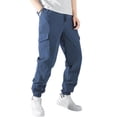 thumbnail image 3 of Mens Cargo Pants Casual Lightweight Elastic Waist Joggers Drawstring Baggy Comfy Workout Hiking Pants Multi Pockets Blue M, 3 of 9