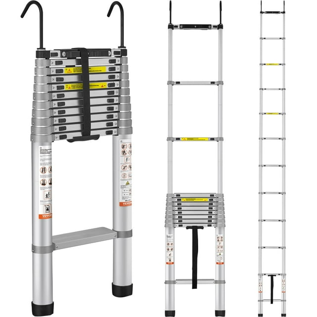 Escalera telescópica VEVOR, 15 pies, aluminio, plegable, 180 kg