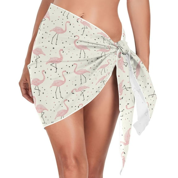 Beach Mini Dress Flamingo with Polka Dots Swimsuit Coverup for Women Swimwear Cover Ups Short Triangle Beach Skirt S