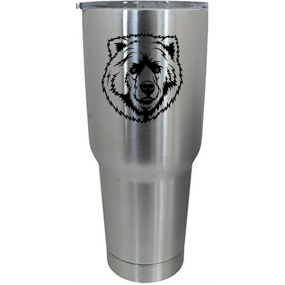 Grizzly Bear Face Zoo Animal Themed Etched 30oz Stainless Steel Tumbler
