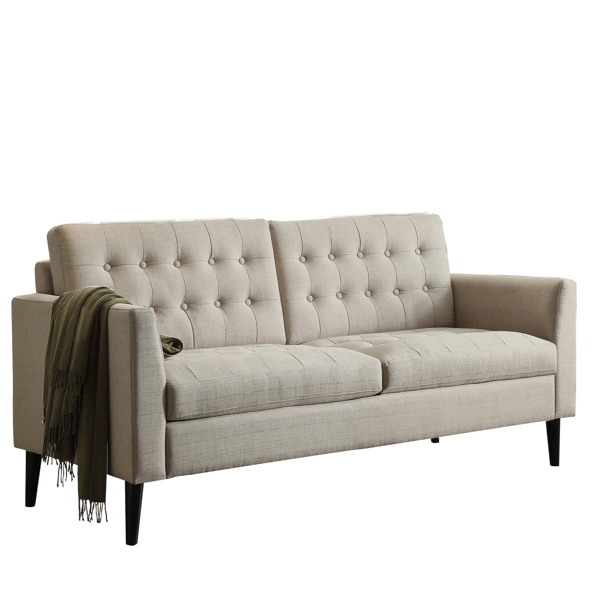 Gewnee Beige 68-Inch Linen Loveseat Sofa - 2-Seater Upholstered Couch with Solid Rubberwood Legs, 100% Linen Fabric & Button-Tufted Backrest for Living Room/Bedroom