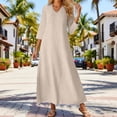 thumbnail image 2 of XAOFW Women's Casual Dresses Retro Solid Color Three Quarter Sleeve V Neck Shirt Dress Outdoor Activities Versatile Cozy Sundress, 2 of 6