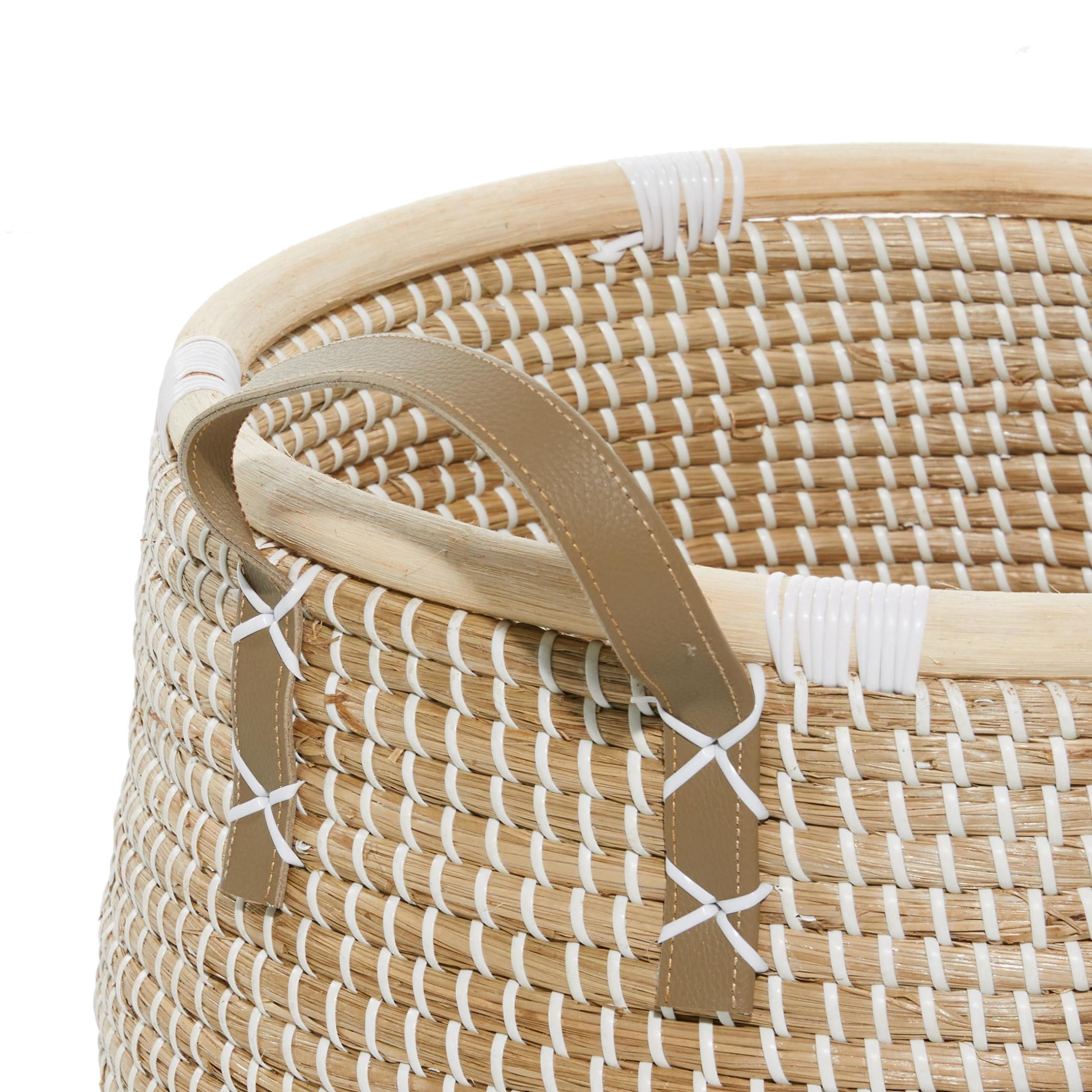 DecMode 13", 18"W Brown Banana Leaf Handmade Storage Basket with Handles, 2-Pieces