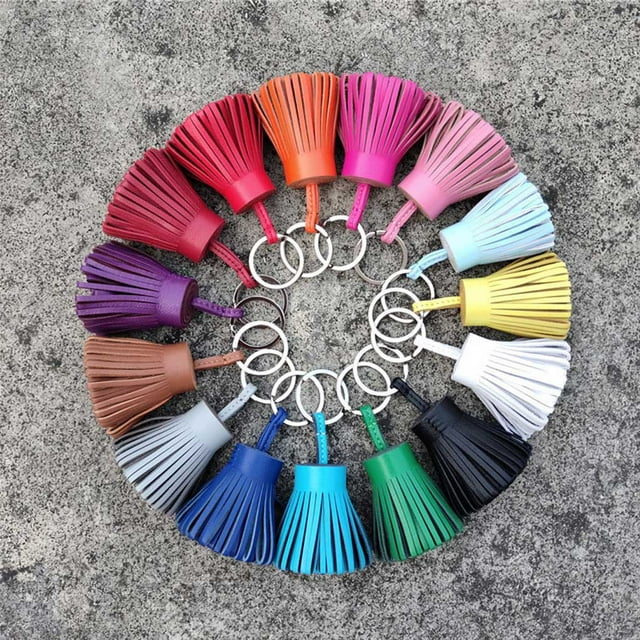 Keychain Decorative Keyring Leather Pendant Jewelry Making Tassel Handmade Handicraft Key Chain Hanging Decoration Holder Purse Wallet Dark Green